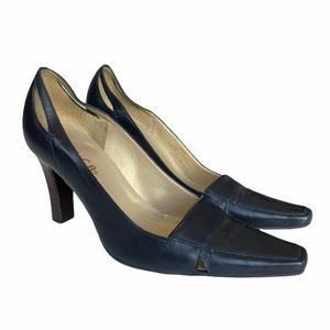 Unisa Navy Blue Leather Heels Laser Cutout 7.5